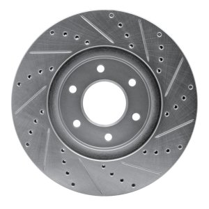Chevrolet Trailblazer Brake Rotor (1) - Front Left - R1 Concepts - Drilled & Slotted - Silver - `06-`09